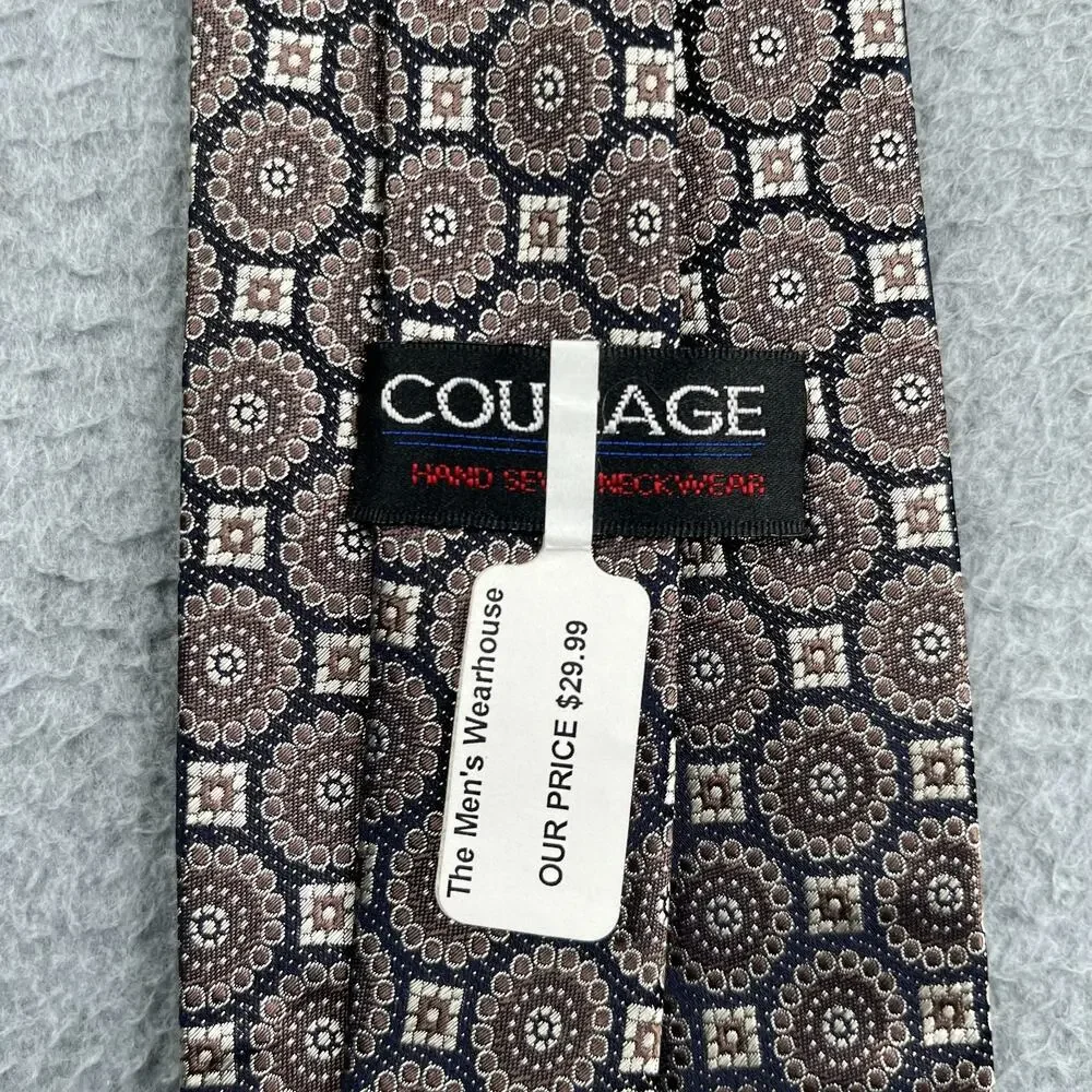 Courage Mens Awarehouse Necktie SIlk Geometric Gray Mens New NWT Tie NEW